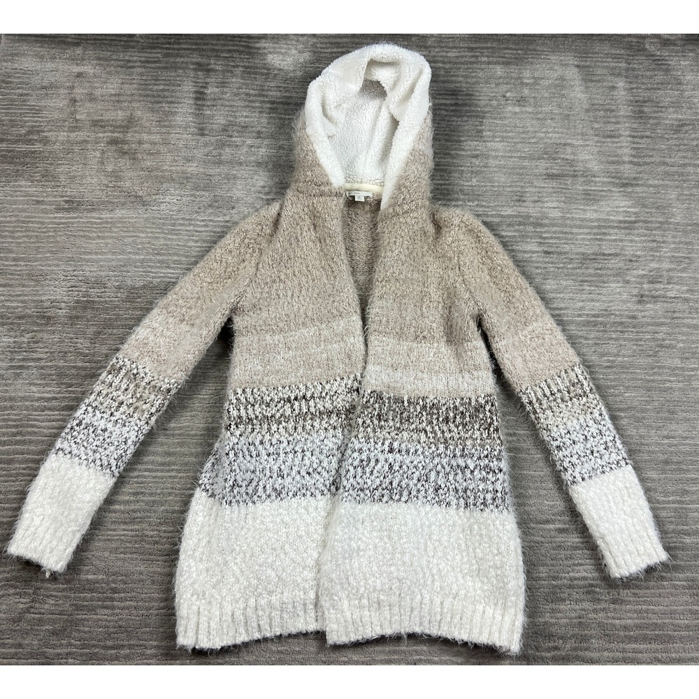 Est. 1946 Cardigan Womens XL Beige Colorblock Eyelash Knit Hooded Open Front